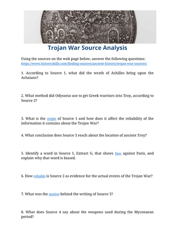 Trojan War Source Analysis Worksheet