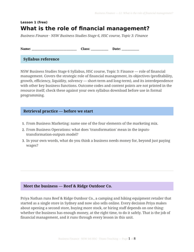 Business Finance Why It Matters NSW St6 HSC Free