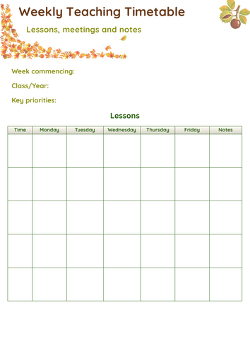 Weekly timetable - Autumn themed