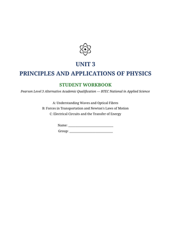 Pearson BTEC Level 3 Applied Science AAQ Unit 3 Physics | Principles & Applications of Physics