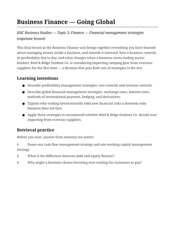 Business Finance Going Global NSW St6 HSC