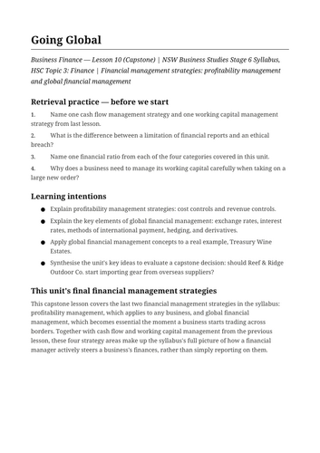 Business Finance Going Global NSW St6 HSC