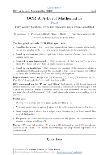 Proof | OCR A A-Level Maths | 40 Worked Examples (H240)