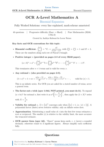 Binomial Expansion | OCR A-Level Maths | 40 Worked Examples (H240)