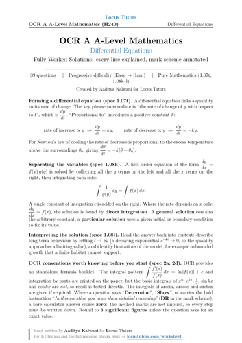 Differential Equations | OCR A A-Level Maths | 40 Worked Examples (H240)