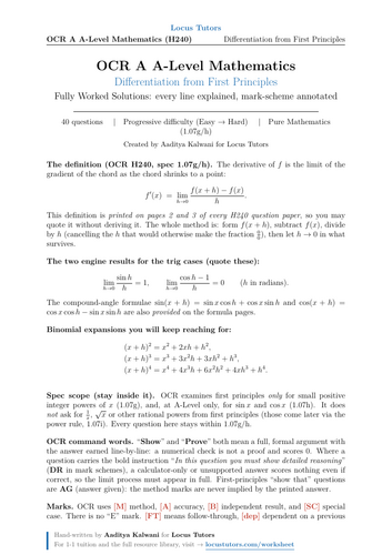 Differentiation from First Principles | OCR A A-Level Maths | 40 Worked Examples (H240)