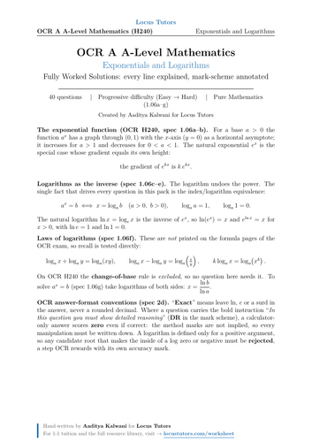 Exponentials and Logarithms | OCR A-Level Maths | 40 Worked Examples (H240)