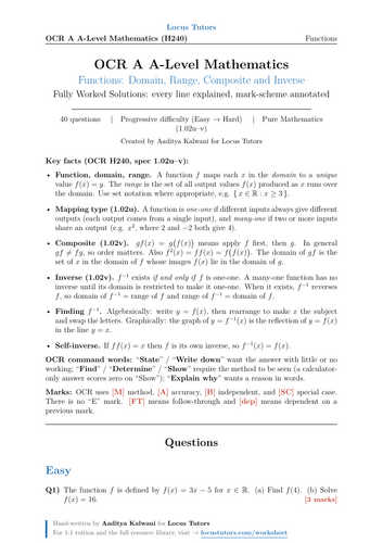 Functions: Domain, Range, Composite & Inverse | OCR A-Level Maths | 40 Worked Examples (H240)