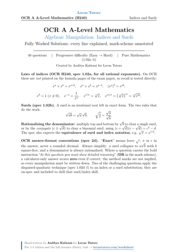 Indices and Surds | OCR A A-Level Maths | 40 Worked Examples (H240)