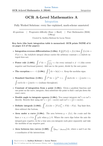 Integration | OCR A A-Level Maths | 40 Worked Examples (H240)