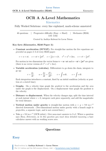Kinematics | OCR A A-Level Maths | 40 Worked Examples (H240)