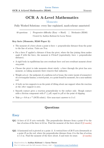 Moments | OCR A A-Level Maths | 40 Worked Examples (H240)