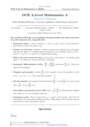 Parametric Equations | OCR A-Level Maths | 40 Worked Examples (H240)