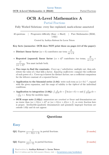 Partial Fractions | OCR A-Level Maths | 40 Worked Examples (H240)