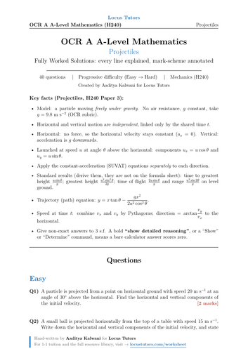 Projectiles | OCR A A-Level Maths | 40 Worked Examples (H240)