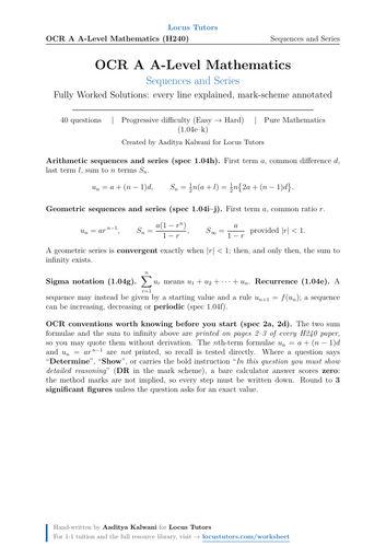 Sequences & Series | OCR A A-Level Maths | 40 Worked Examples (H240)