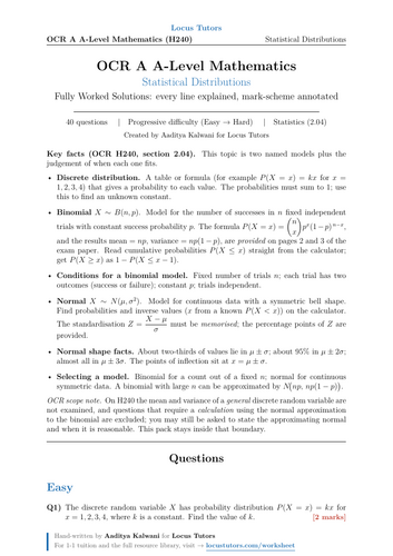 Statistical Distributions | OCR A A-Level Maths | 40 Worked Examples (H240)
