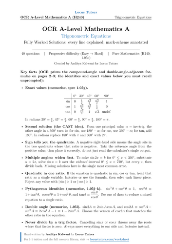 Trigonometric Equations | OCR A-Level Maths | 40 Worked Examples (H240)