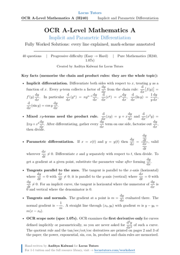 Implicit & Parametric Differentiation | OCR A A-Level Maths | 40 Worked Examples (H240)