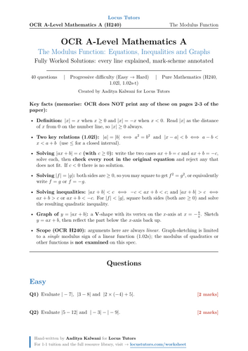 Modulus Function & Equations | OCR A A-Level Maths | 40 Worked Examples (H240)