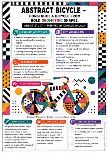 Camille Walala Art Worksheet | Shape Collage Landscape | KS3 Geometric Art