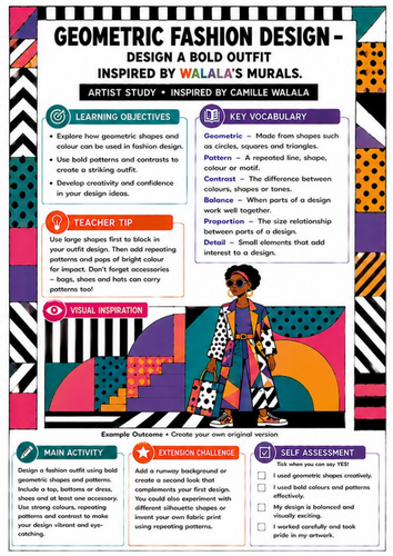 Camille Walala Art Worksheet | Geometric Fashion Design | KS3 Fashion & Pattern