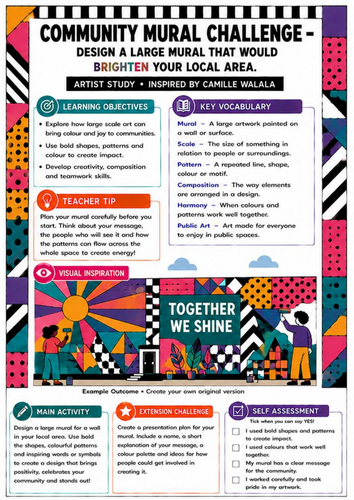 Camille Walala Art Worksheet | Community Mural Challenge | KS3 Public Art Project