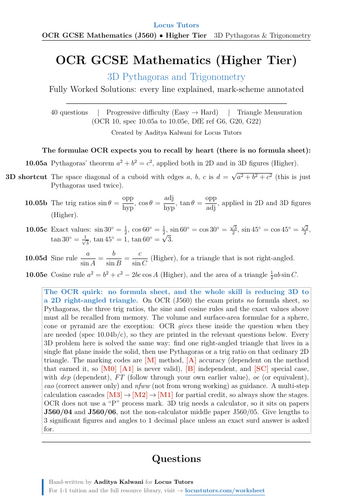 3D Pythagoras & Trigonometry | OCR GCSE Higher Maths | 40 Worked Examples (J560)