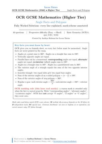 Angle Facts & Polygons | OCR GCSE Maths Higher | 40 Worked Examples (J560)