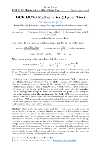 Averages and Spread | OCR GCSE Higher Maths | 40 Worked Examples (J560)
