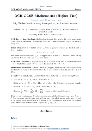 Bounds & Error Intervals | OCR GCSE Higher Maths | 40 Worked Examples (J560)