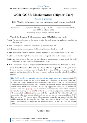 Circle Theorems | OCR GCSE Higher Maths | 40 Worked Examples (J560)