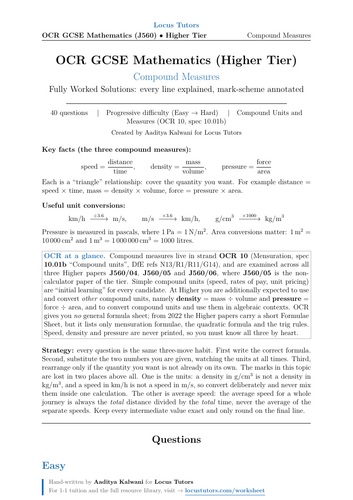 Compound Measures | OCR GCSE Higher Maths | 40 Worked Examples (J560)
