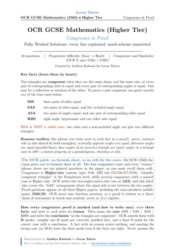 Congruence & Proof | OCR GCSE Maths Higher | 40 Worked Examples (J560)