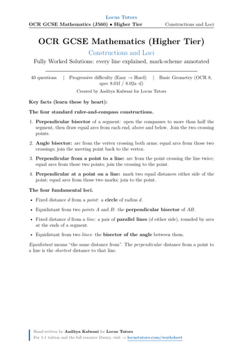 Constructions & Loci | OCR GCSE Higher Maths | 40 Worked Examples (J560)