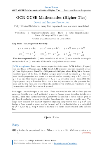 Direct and Inverse Proportion | OCR GCSE Higher Maths | 40 Worked Examples (J560)