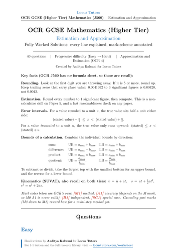 Estimation and Approximation | OCR GCSE Higher Maths | 40 Worked Examples (J560)