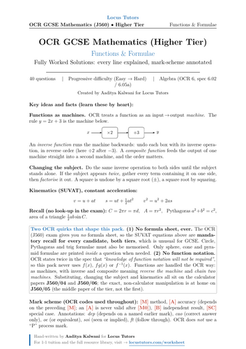 Functions and Formulae | OCR GCSE Maths Higher | 40 Worked Examples (J560)