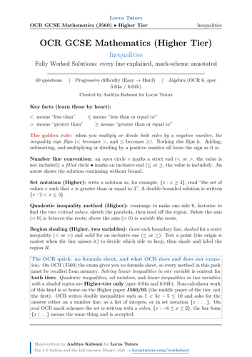 Inequalities | OCR GCSE Higher Maths | 40 Worked Examples (J560)