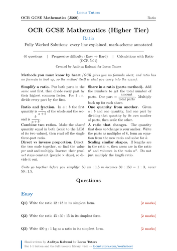 Ratio | OCR GCSE Maths Higher | 40 Worked Examples (J560)