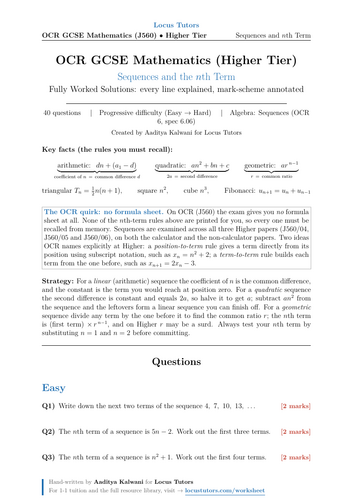 Sequences and nth Term | OCR GCSE Maths Higher | 40 Worked Examples (J560)