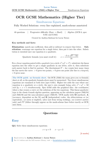 Simultaneous Equations | OCR GCSE Maths Higher | 40 Worked Examples (J560)