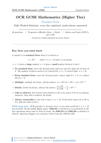 Standard Form | OCR GCSE Higher Maths | 40 Worked Examples (J560)