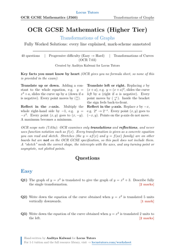 Transformations of Graphs | OCR GCSE Higher Maths | 40 Worked Examples (J560)