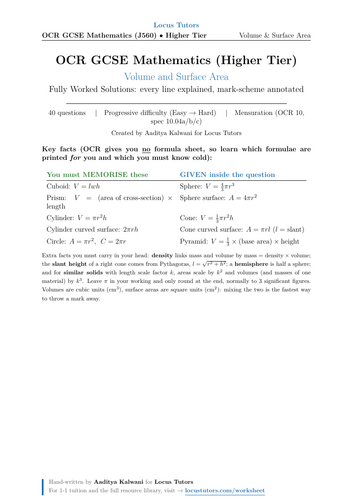 Volume and Surface Area | OCR GCSE Higher Maths | 40 Worked Examples (J560)