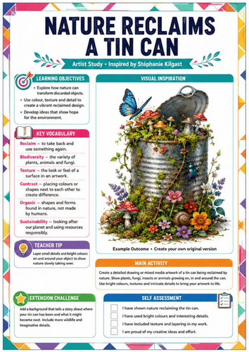 Nature Reclaims a Tin Can – Stéphanie Kilgast Inspired KS3/KS4 Art Worksheet