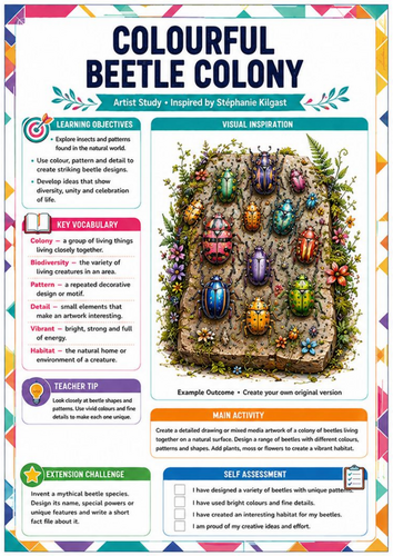Colourful Beetle Colony – Stéphanie Kilgast Inspired KS3/KS4 Art Worksheet