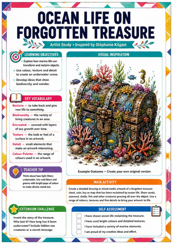 Ocean Life on Forgotten Treasure – Stéphanie Kilgast KS3/KS4 Art Worksheet