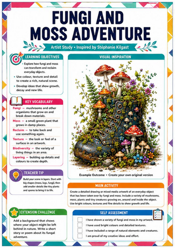 Fungi and Moss Adventure – Stéphanie Kilgast Inspired KS3/KS4 Art Worksheet