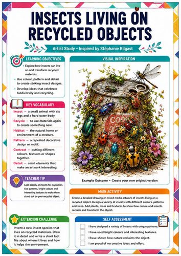 Insects Living on Recycled Objects – Stéphanie Kilgast KS3/KS4 Art Worksheet